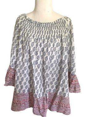 Beachlunchlounge Paisley Off Shoulder Smocking Top Boho Peasant Modal 2X